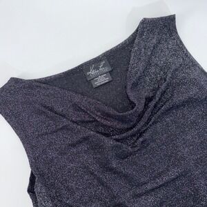 Kathie Lee Collection Black Silver Metallic Cowl‎ Neck Shimmer Sleeveless Top M